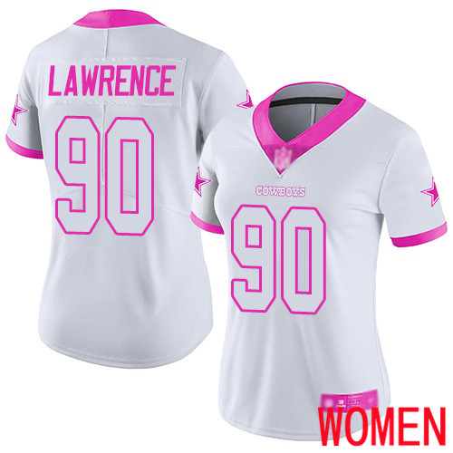 Women Dallas Cowboys Limited White Pink DeMarcus Lawrence #90 Rush Fashion NFL Jersey->women nfl jersey->Women Jersey